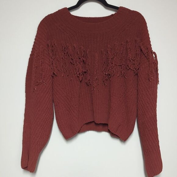 Pink Rose Maroon Cropped Sweater - Picture 1 of 6